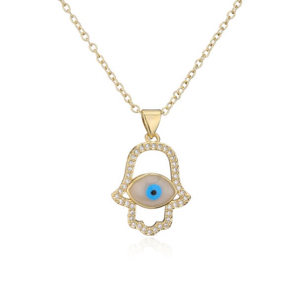 Gold Dripping Zircon Fatima Hand Minority Demon Eye Clavicle Chain Female Necklaces 7