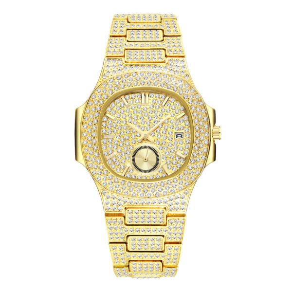 Hip Hop Full Diamond Dial High-end Gold Full Diamond Men’s Quartz Watch watches 5