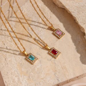 Ins Fashion Stainless Steel Square Zircon Pendant Necklace Necklaces
