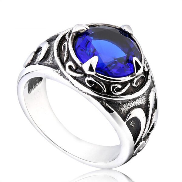 Vintage Hand Jewelry Stainless Steel Inlaid Sapphire Carved Men’s Ring Personalized Titanium Steel Ring Rings 5