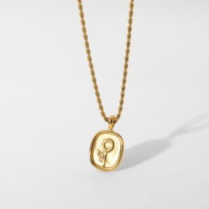 18K Gold Plated 316l Stainless Steel Oval Coin Rose Pendant Necklace Necklaces