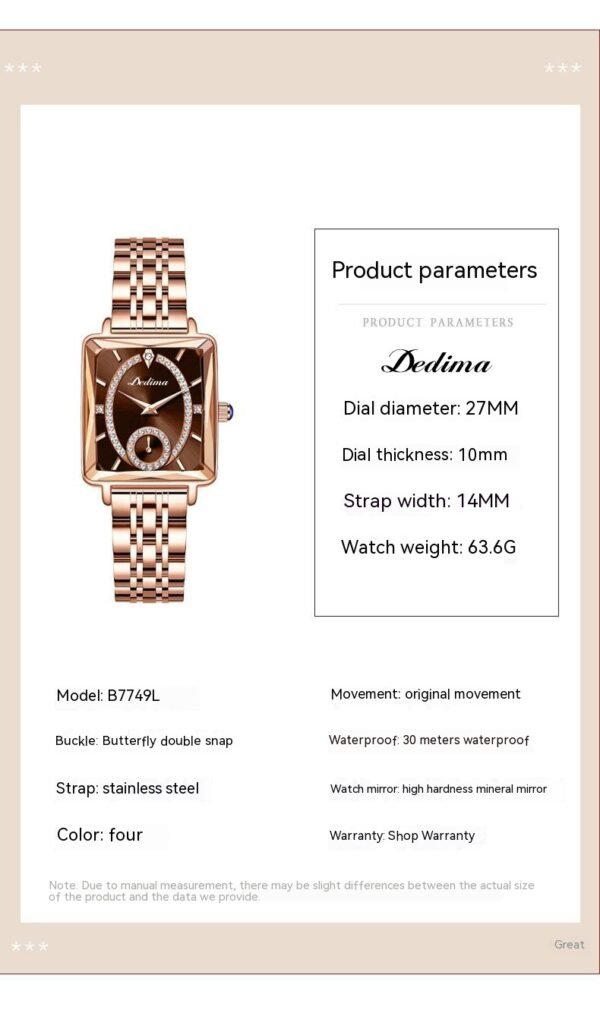 Fashionable Rose Gold Square Women’s Diamond Two-pin Half Watch watches 9