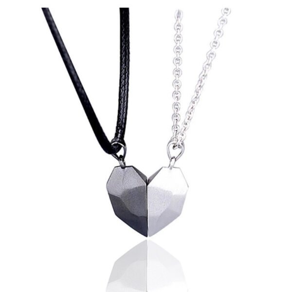 Minimalist Lovers Matching Friendship Heart Pendant Couple Magnetic Distance Faceted Heart Pendant Necklace Couple Jewelry Necklaces 7