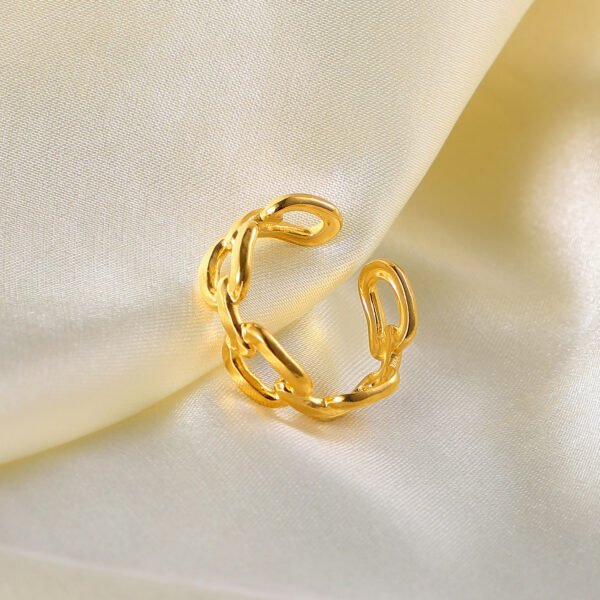 18K Gold Plated Stainless Steel Square Buckle Chain Ring Rings 6