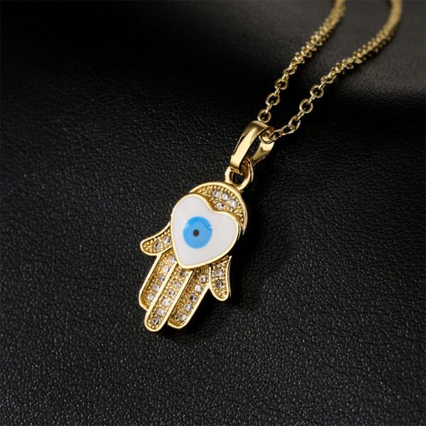 Gold Dripping Zircon Fatima Hand Minority Demon Eye Clavicle Chain Female Necklaces 9