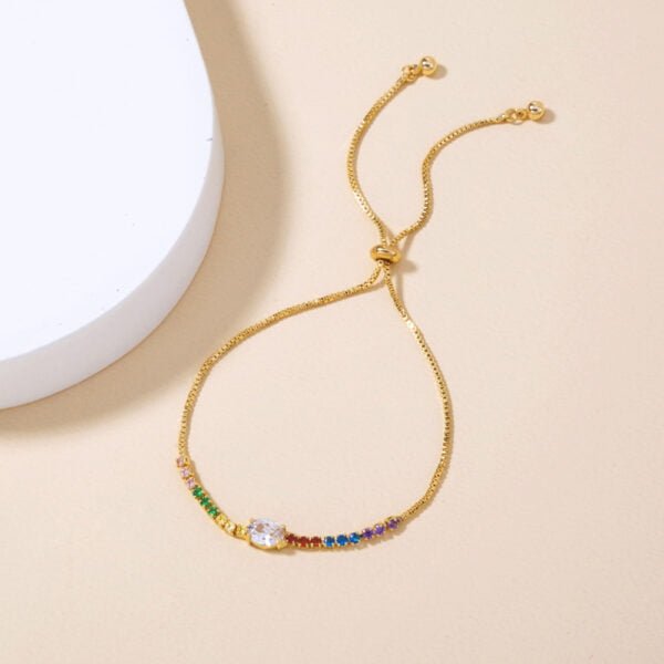 Copper Gold Plated Pendant Micro-Set Colorful Zircon Shrink Pulled Copper Bead Bracelet Bracelets 9