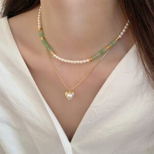Real Gold Plating New Chinese Jade Love Pearl Double-layer Necklace Necklaces Real Gold Plating New Chinese Jade Love Pearl Double-layer Necklace Necklaces