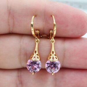 Gold Plated Stone Pierced Dangle Earrings Earrings