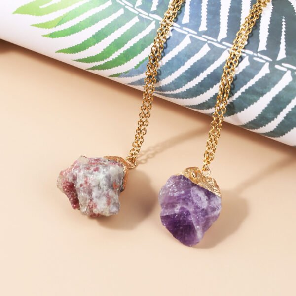Ladies Gold Plated Necklace Simple Amethyst Pendant Necklaces 3