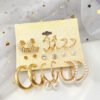 Fashion Punk C-shaped Circle Pearl Set Earrings Earrings 9