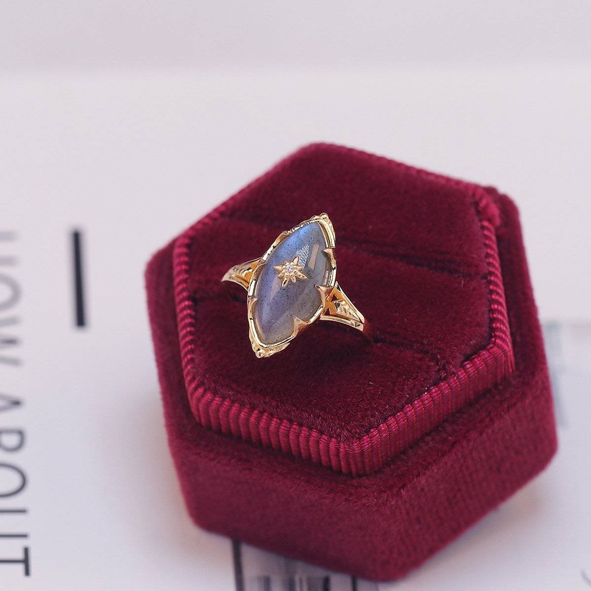 925 Sterling Silver Plated 14K Gold Natural Labradorite Ring For Women Promos25 2