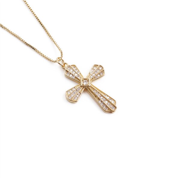 Lady 18K Gold-plated Copper With Zircon Cross Pendant Necklace Necklaces 7