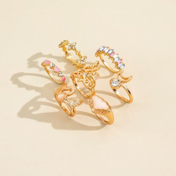 Women’s Casual Fashion White Cloud Swan Moon Shape Ring Set Rings 10