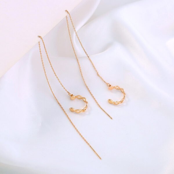 Gold Long Fringed Copper Ear Clip Ear Wire Earrings 5