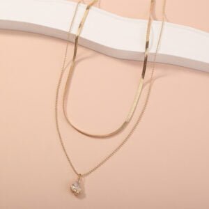 Exaggerated water drop zircon pendant pendant pendant necklace, gold wire chain double-layered temperament necklace Necklaces