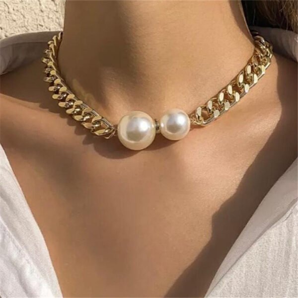 Ladies Connecting Gold Metal Flat Chain Necklace Necklaces 3