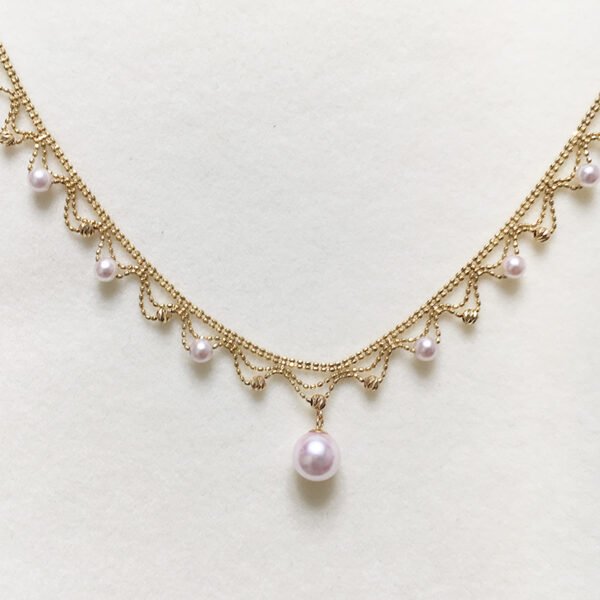 Aurora Japanese 18k Gold Lace Pearl Necklace Necklaces 8