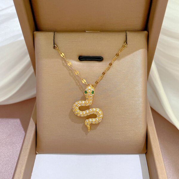Full Of Diamond Green Eyes Small Snake Micro Gold Necklace Necklaces 6