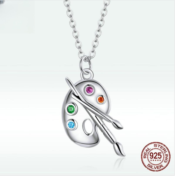 Fashion Art Life S925 Silver Female Popular White Gold Plated Simple Palette Necklace Necklaces 4