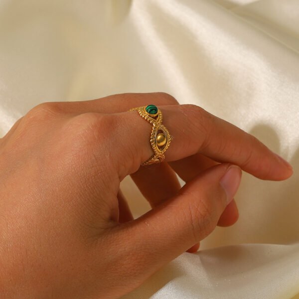 18K Gold Stainless Steel Green Malachite Natural Stone Ring Promos25 7