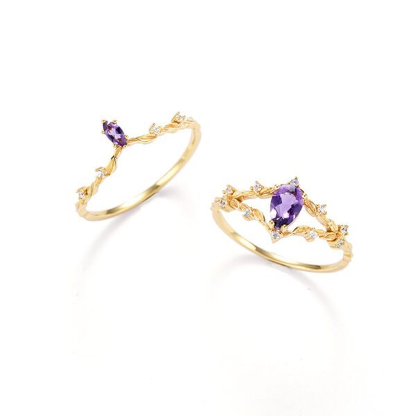 S925 Silver Plated 14k Gold Amethyst Ring Set Rings 4