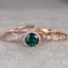 New Product 14k Rose Gold Three-piece Ring With Micro Inlaid Emeralds European And American Engagement Jewelry Rings 10