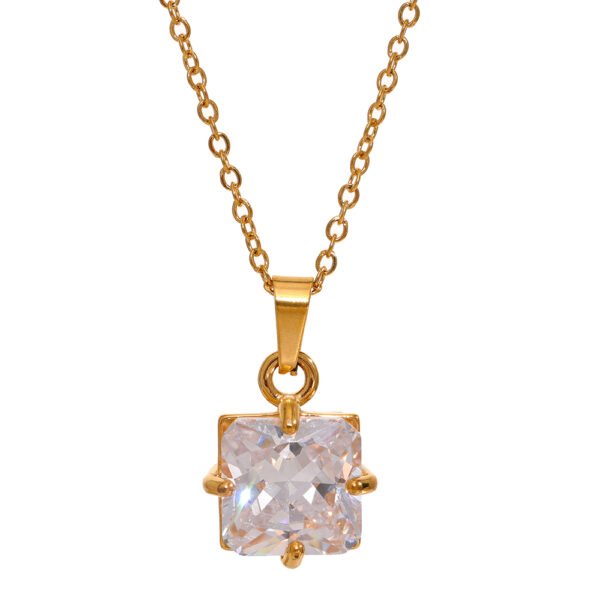 Elegant Pendant Necklace 18K Gold Stainless Steel Large  Square Zirconium Pendant Necklaces 8