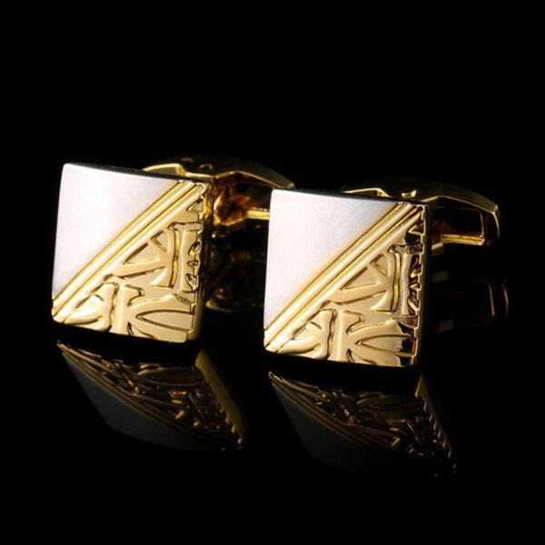 Square Pattern Gold And Silver Two-tone High Quality French Cufflink Pure Copper Metal Buttons Earrings 8