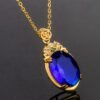 Korean Style Hot Sale Big Stone Brazil Topaz Sapphire Pendant 18K Gold Plating With Diamond Inlaid Luxury Atmosphere Accessories 16