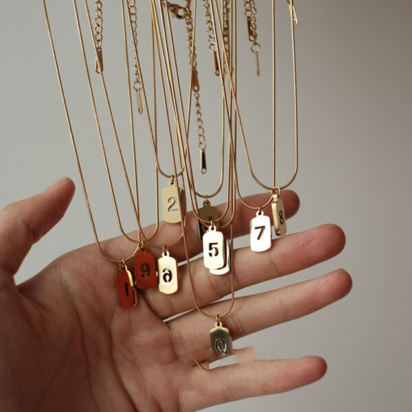 Lucky Number Stacked Square Brand Stainless Steel Necklace Necklaces 4
