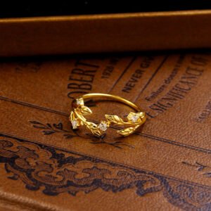 S925 Sterling Silver Gold-plated Hollowed-out Leaf Set Ring Rings 3 S925 Sterling Silver Gold-plated Hollowed-out Leaf Set Ring Rings 3