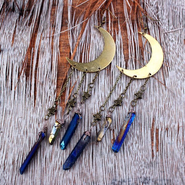 European And American Natural Stone Pendant Bohemia Moon Earrings 4
