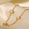 Fashion 18K Gold Plated Round Zircon Stainless Steel Bracelet Necklaces 19