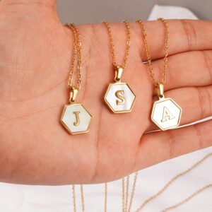 New 18K Gold Hexagonal Shell Letter Necklace Women Necklaces