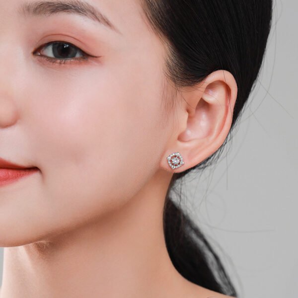 S925 Sterling Silver Geometric Diamond Stud Earrings Earrings 4