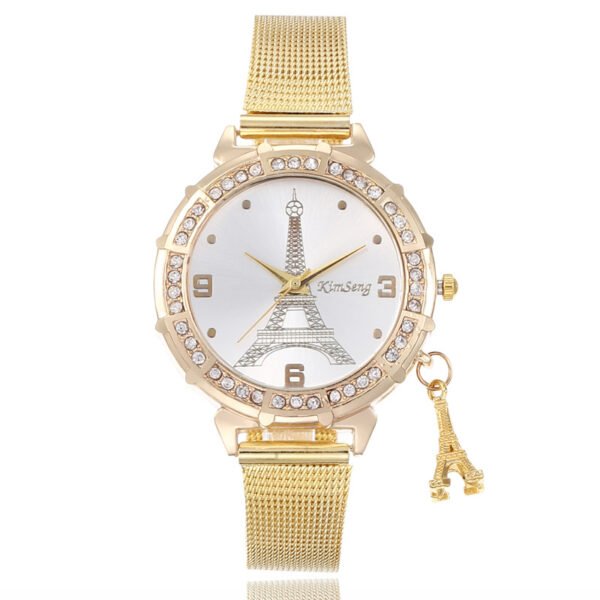 Simple Ladies Fashion Diamond-encrusted Steel Band Casual Gold Watch watches 8