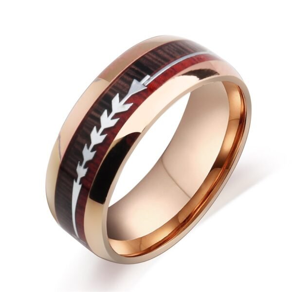 Stainless Steel Wood Grain Arrow Inlaid Ring Rings 6