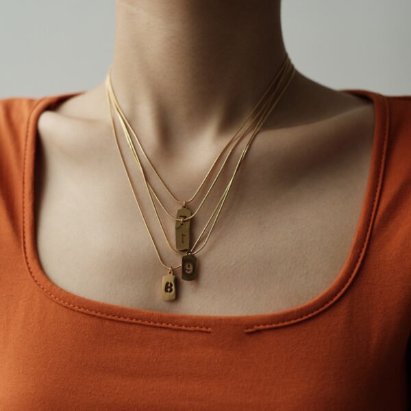 Lucky Number Stacked Square Brand Stainless Steel Necklace Necklaces 3