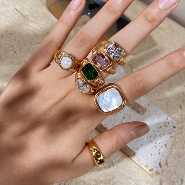 Zircon 18K Gold-plated Stainless Steel INS Net Red Ring Rings 4