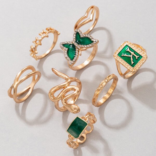 Ring Gold Green K Letter Snake Butterfly Rings 6