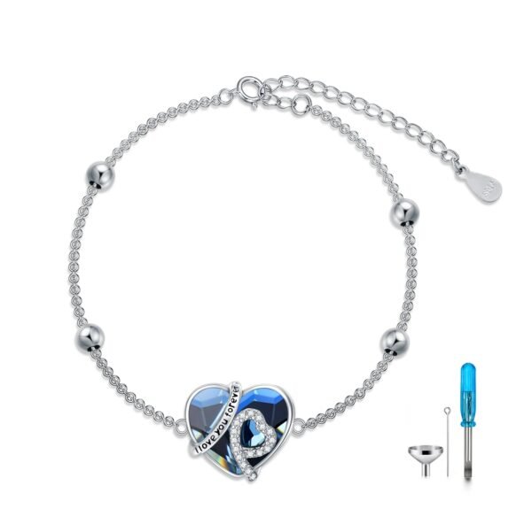 Heart Cremation Bracelet with Crystal from Austria in White Gold Plated Sterling Silver Bracelets 3