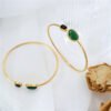 Simple Gold Alloy Inlaid Green Irregular Resin Open-end Bangle Bracelet Bracelets 9