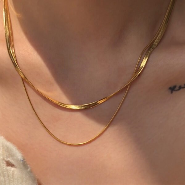 Double-layer And Three-layer Cold Wind Wide, Flat And Thin Folded Snake Bone Necklace Does Not Fade Necklaces 7