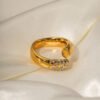 18K Gold Stainless Steel Diamond Dislocation Ring Rings 10