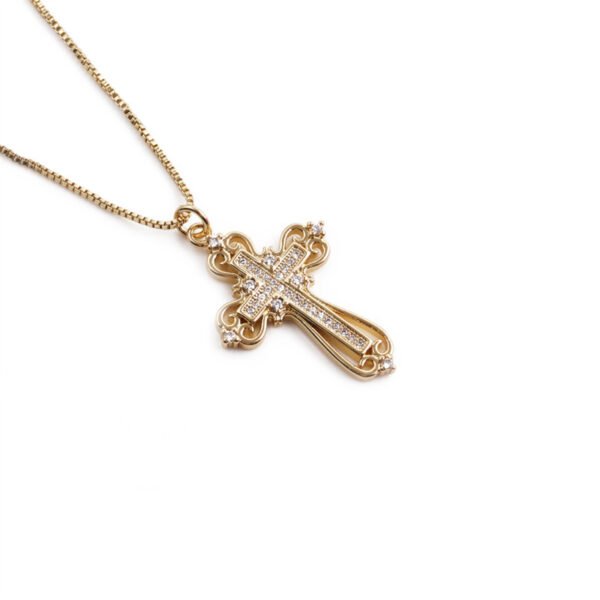 Lady 18K Gold-plated Copper With Zircon Cross Pendant Necklace Necklaces 9