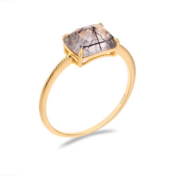 S925 Silver Natural Rectangular Crystal Geometric Ring Rings 7