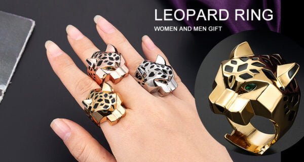 Gold And Rhodium Plating Leopard Man Rings 7