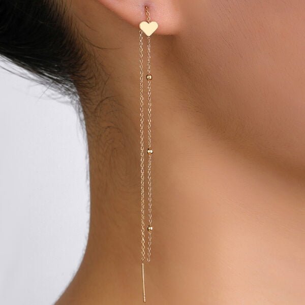 Gold Bronze Heart Long Tassel Drop Earrings Earrings 10