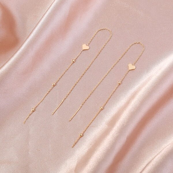 Gold Bronze Heart Long Tassel Drop Earrings Earrings 9