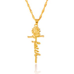 Gold Sunflower Faith Letter Cross Necklace Jewelry Necklaces